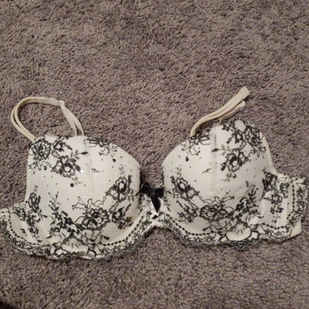 Black and White Lace Padded Demi Bra